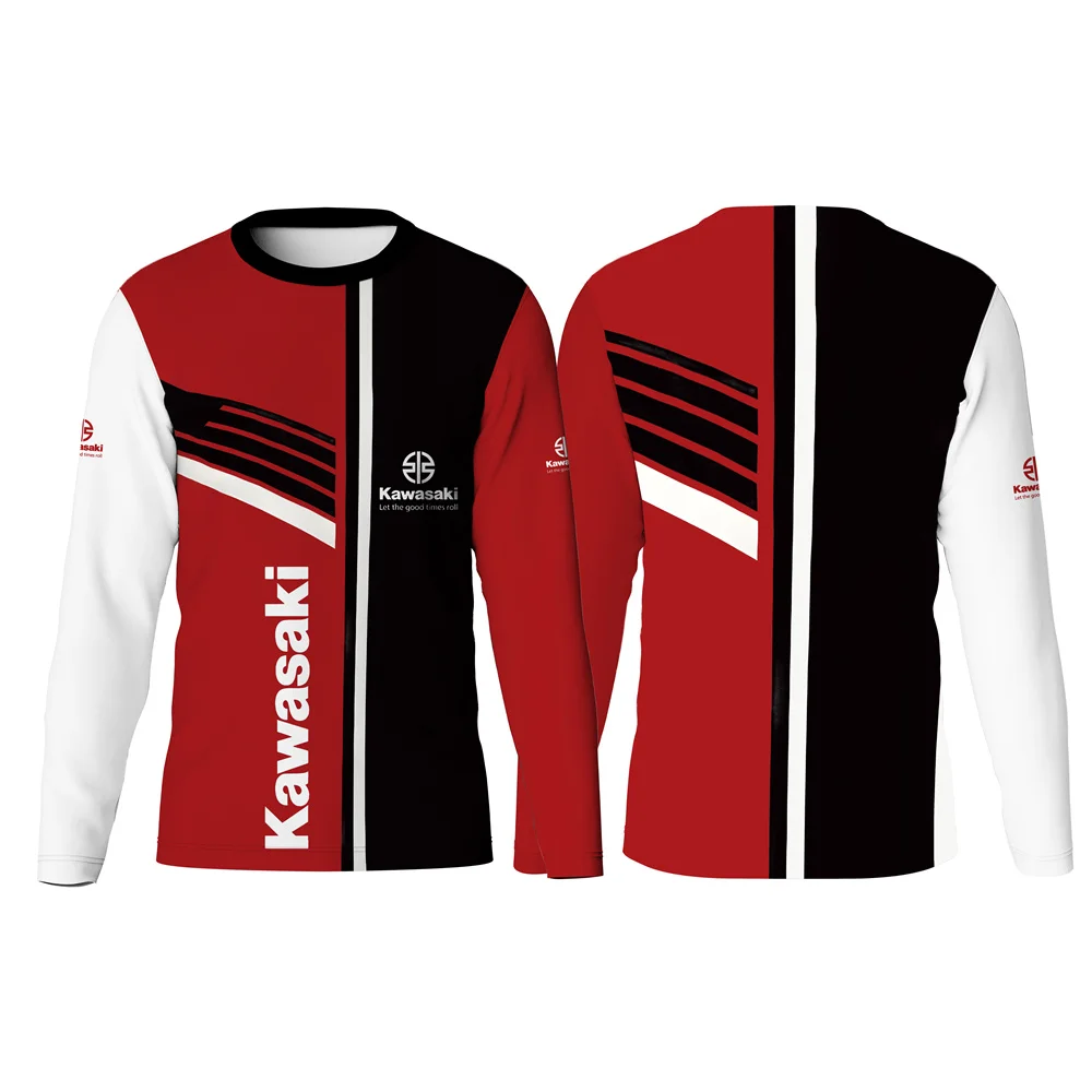 

Kawasaki мотоциклетная гоночная команда для мужчин и женщин футболка с круглым вырезом с длинным рукавом уличный стиль мото фанаты винтажные быстросохнущие топы для мотокросса