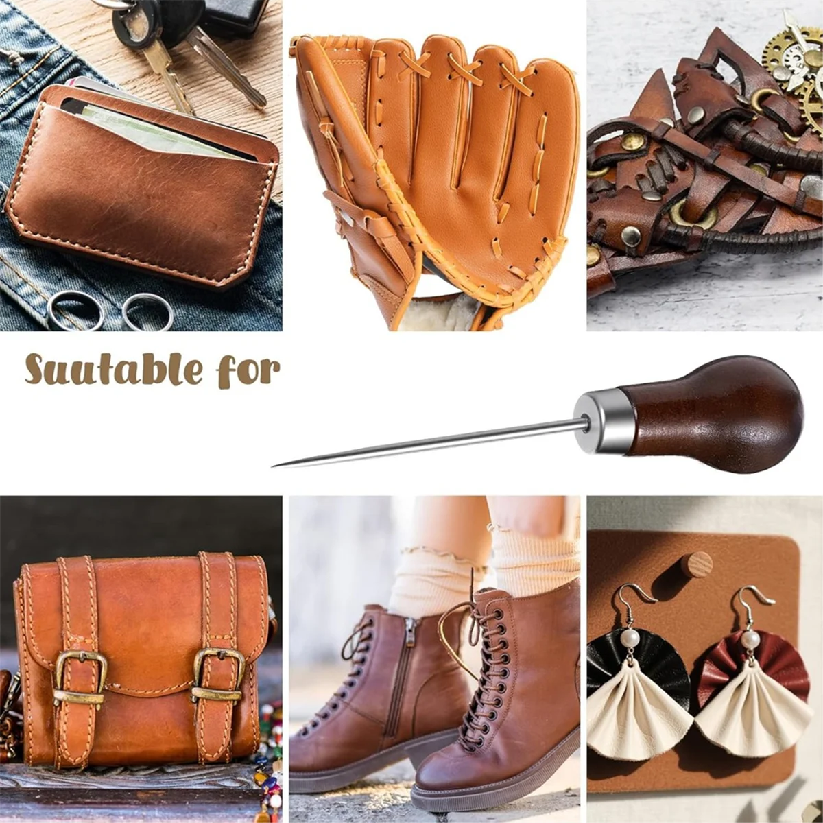 

SSR 4 Pcs Scratch Awl Tool Leather Awl Punch Tool Gourd Shape Wooden Handle Scratch Awls Tools Tailors Awls for Craft Cloth