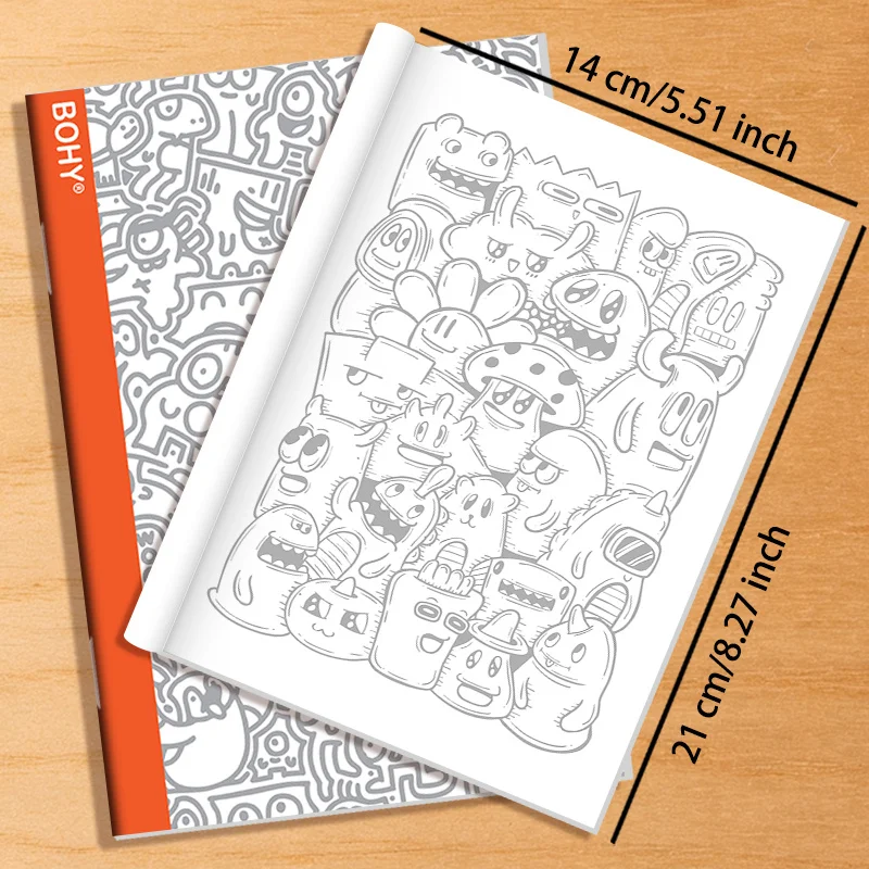 1 Multi Theme Graffiti Decompression and Coloring Album, 32 Pages, A5 Size, for Adult Stress Relief, Hand Drawn Line Copying