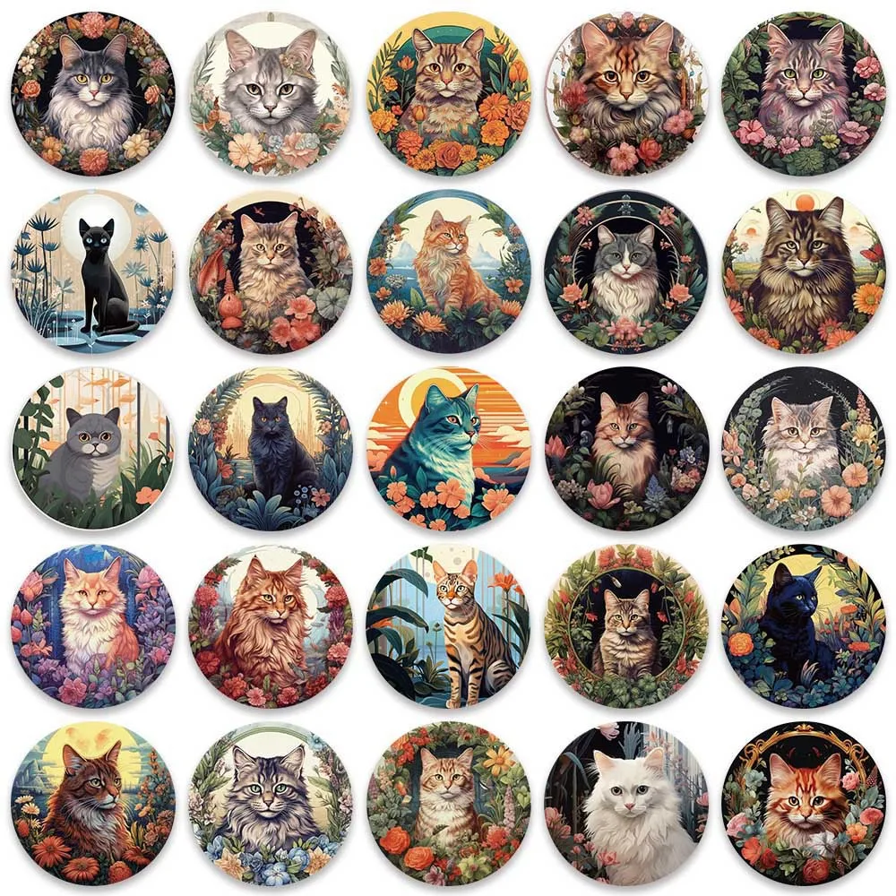 10/30/50PCS Aesthetic Flower Cat Stickers Decoration Waterproof DIY Notebook Laptop Phone Skateboard Bike Cartoon Decals Toys