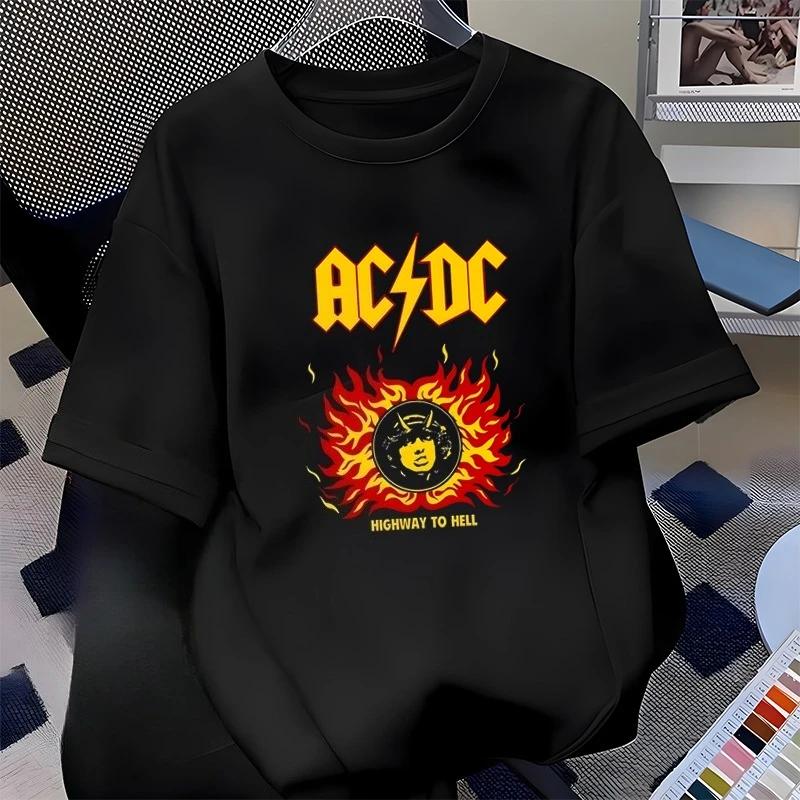 

Hard Rock T-shirt Blues Short-sleeved Top Men and Women Heavy Metal European and American Rock Classic Band Acdc Trendy Black