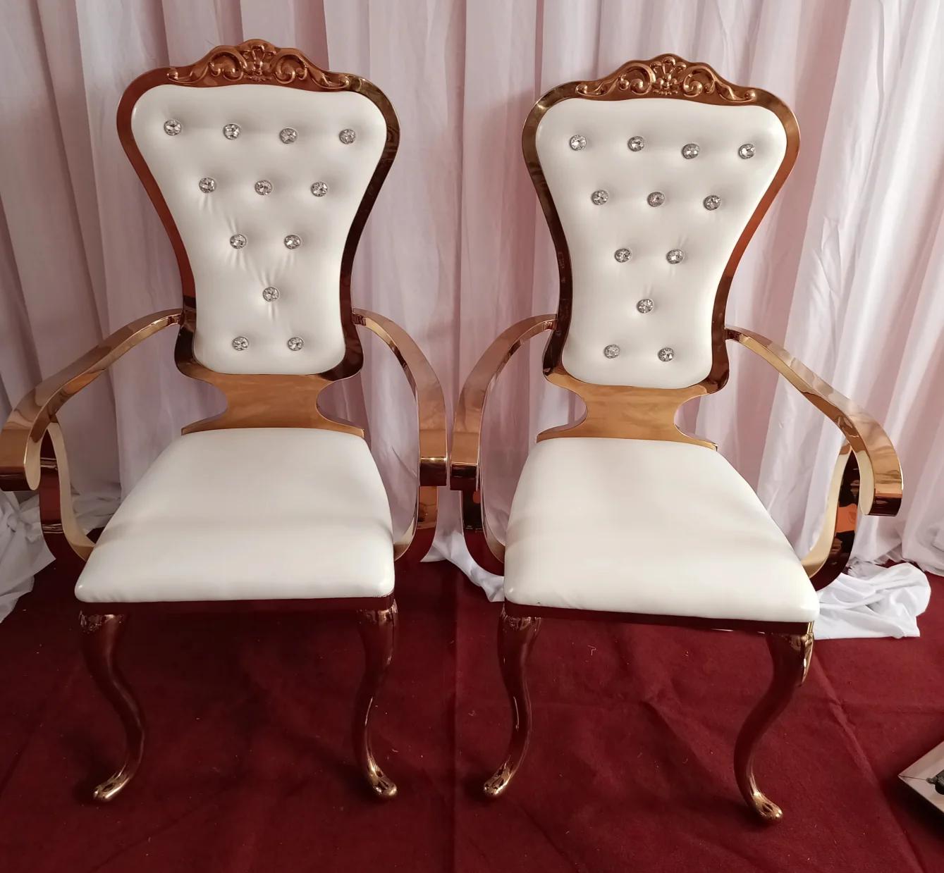 2pcs)King Arm wedding events bride and groom Chair with diamond on back crown royal chair stainless steel chairs 376