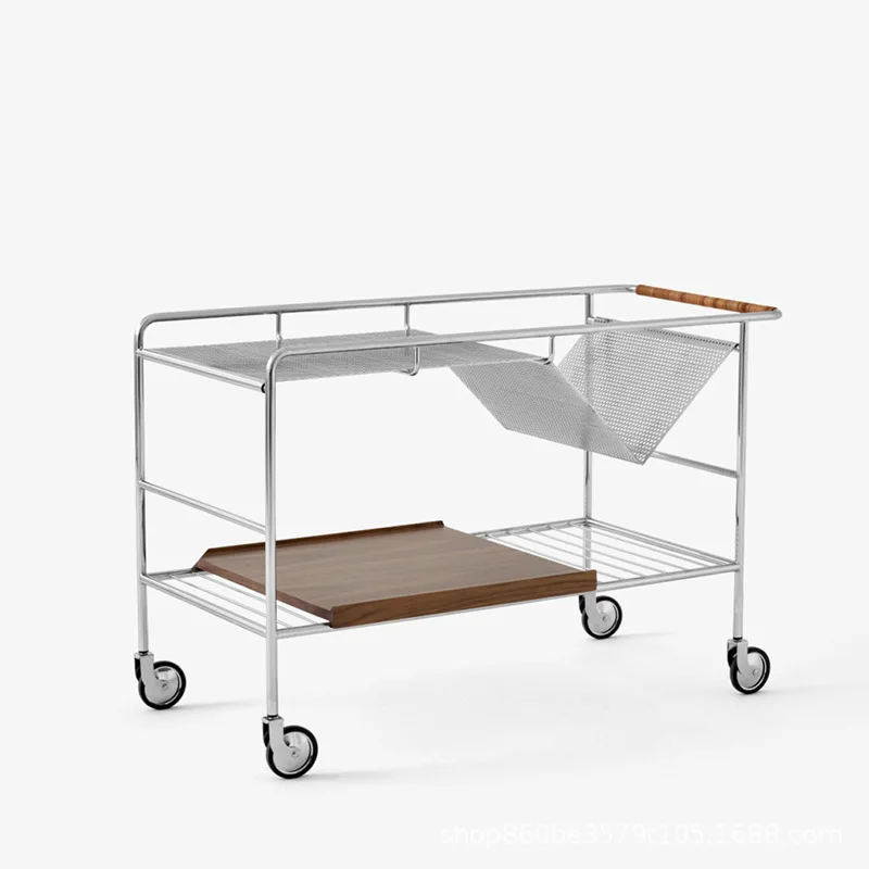 304 stainless steel wood multi-functional Nordic light luxury storage with wheels storage trolley