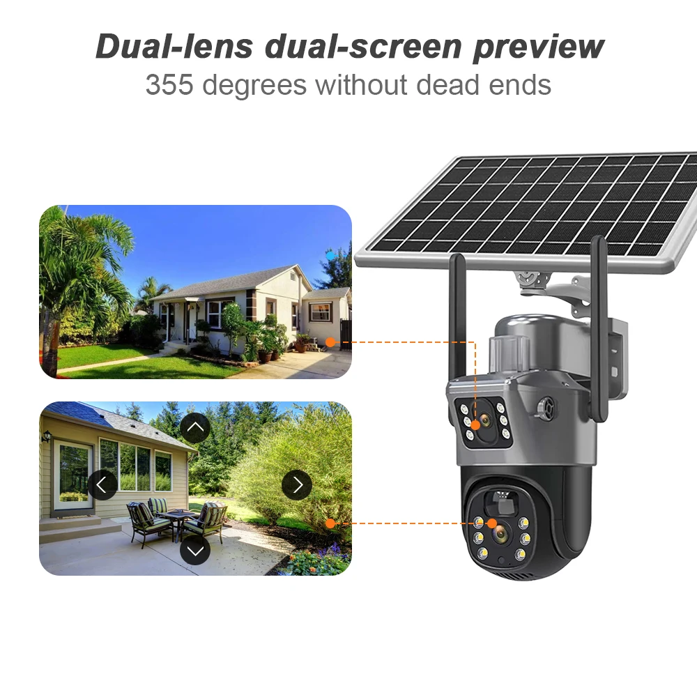 SANSCO 4K 8MP Dual Lens 4G Solar Camera Dual Screen Battery PIR Motion Detection Outdoor 4MP PTZ Security IP Camera V380 Pro