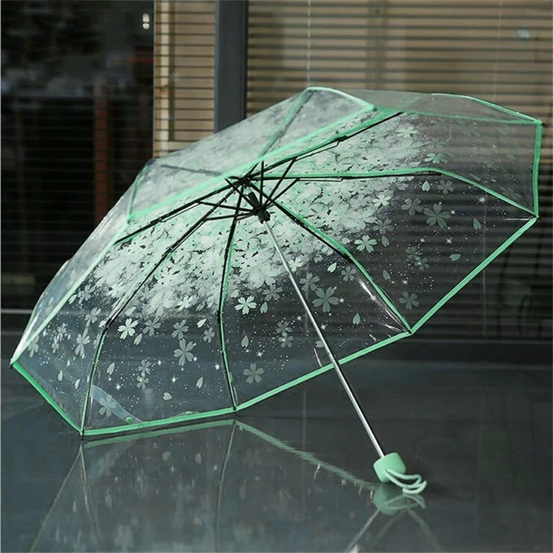 Romantic Transparent Clear Flowers Bubble Dome Cute Designer Goth Umbrella for Wind Heavy Rain Women Sun Umbrella