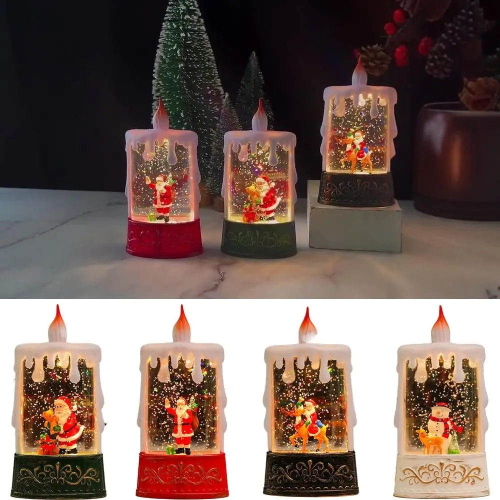 Swirling Water Christmas Candle Lantern Soft Light Battery Operated Crystal Snow Light Ornament Tree Snowman Scene