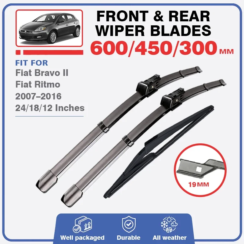 Car Wiper Blades For Fiat Bravo 2 II Fiat Ritmo 2007 - 2016 Front Rear Windshield Brushes Windscreen Window Cutter Accessories