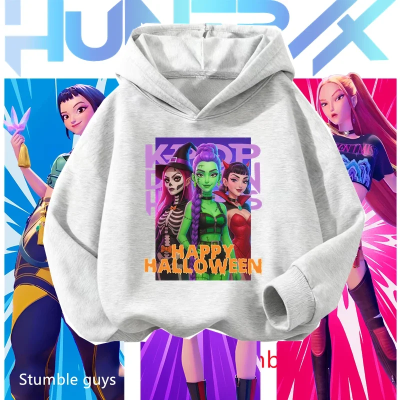 بدلة رياضية للأولاد من Kpop Demon Hunters، سويت شيرت للهالوين ناعم ودافئ ولطيف مطبوع عليه الرسوم المتحركة، بلوفر مريح ​