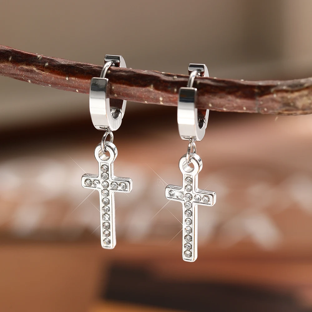 DOTIFI Stainless Steel 2025 New Personalized High-Level Sense Of Earrings Female Diamond Cross Pendant Earrings Jewelry Gifts