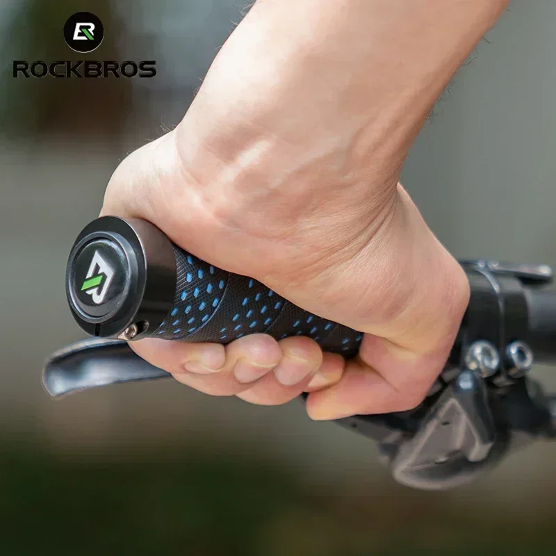 

ROCKBROS PU Leather MTB Grips Alloy Bilateral Lock Anti-skid Bicycle Handlebar Grips Wrap-around Soft EVA Handle Bike Accessorie