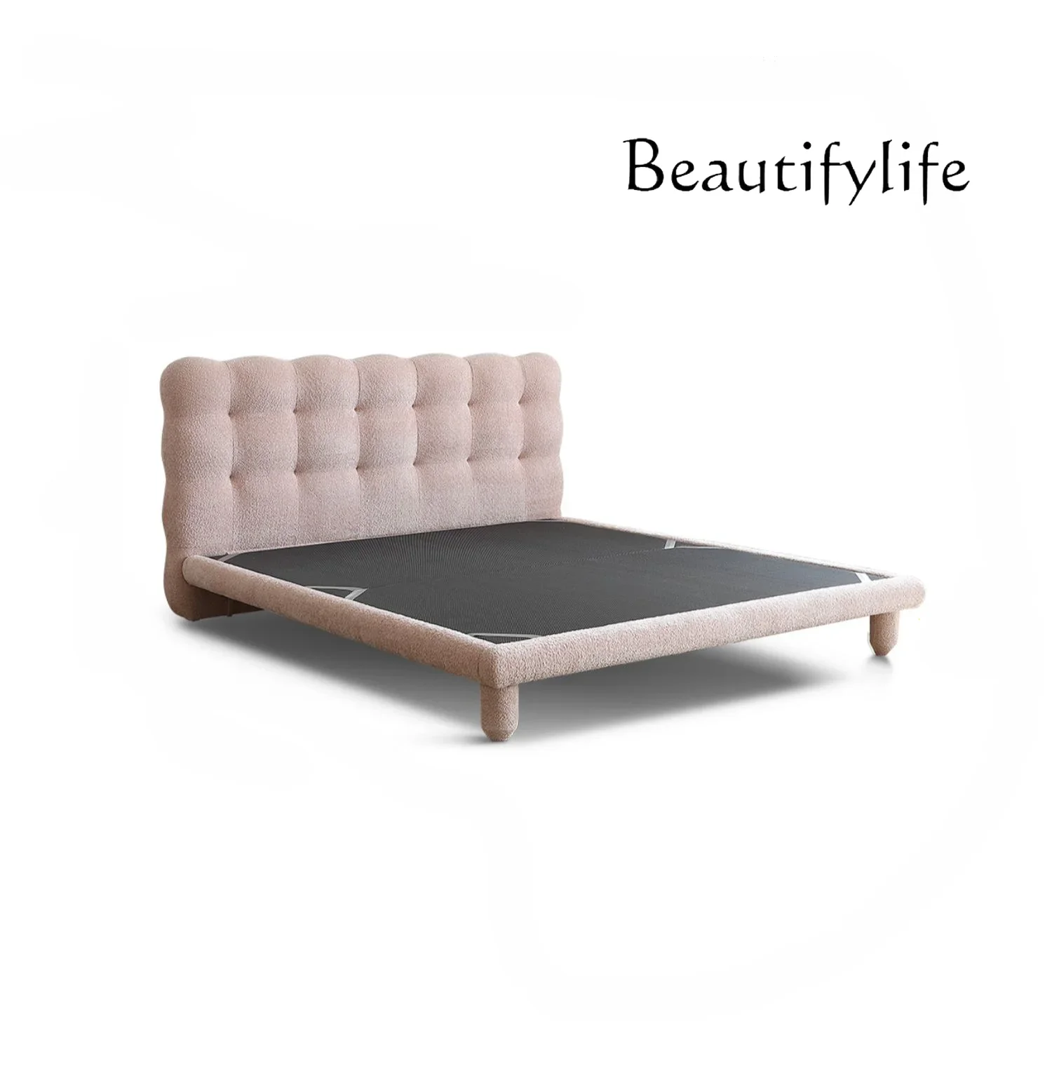 Nordic Bubble Fabric Bed French Cream Style Bedroom Bed Modern Minimalist Retro Princess Bed