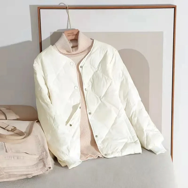 Lightweight Down Padded Jacket Women'S Short Loose Cotton Coat 2025 New Women Baseball Uniform Jacket Top Autumn Winter Outwear