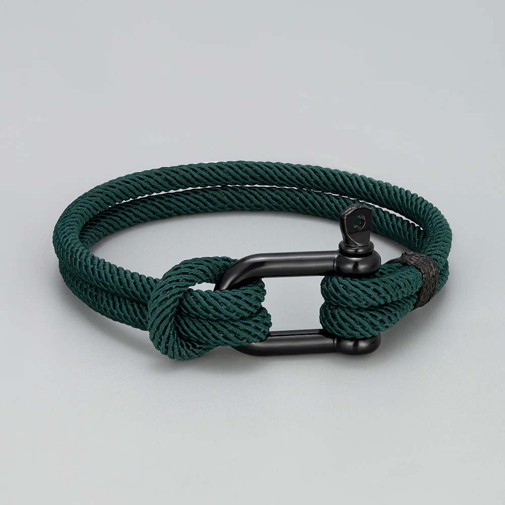 Men Black Paracord Survival Bracelet Black D Shackle Clasp Nautical Hand Knotted Rope Wristband Marine Sailor Bracelet view 4
