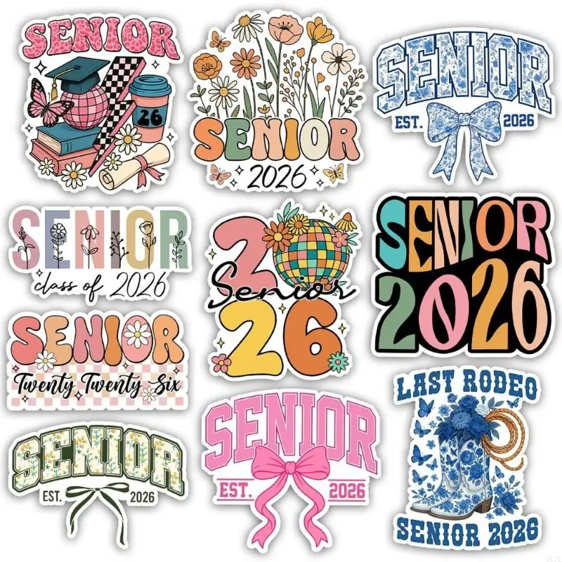 

4X7E Impermeable Senior twenty twenty six Graduation Transfers 10 Decorative Designs PVC Permanent Transfers For Backpacks Craft