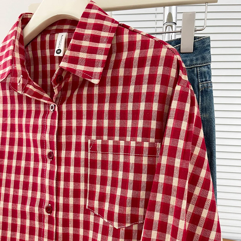Trendy New Plaid Shirt for Women Korean Style Y2K Casual Loose Slimming Shirt Versatile Long Sleeve Jacket image 4