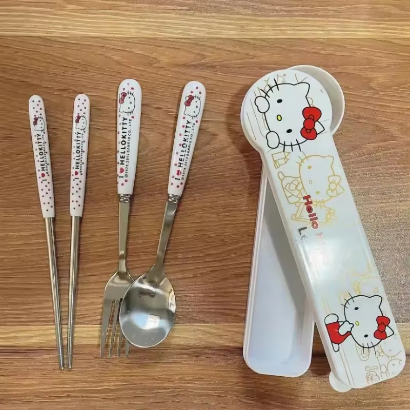 Sanrio Hello Kitty Cartoon Cute High Appearance Chopsticks Spoon Set Stainless Steel Student Office Worker Portable Tableware