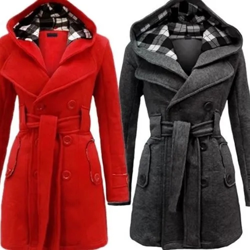 

Women's Double-breasted Hooded Coat Jaet Autumn Winter XS-3XL Sizes Korean Sle Commute Pure Color Long Sve Slim Fit