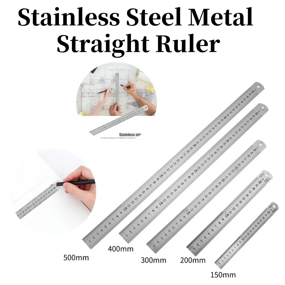 Stainless Steel Metal Rulers Metric Straight Rule Precision Scale Double Sided Measuring Stationery Drafting Tools