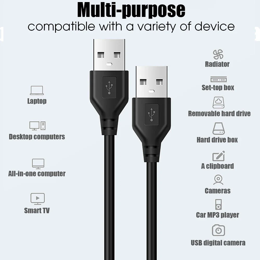 Cable de extensión USB tipo A macho Dual, Cable de extensión USB 2,0 para radiador, disco duro, cámara Webcom, Cable de datos extensor USB A