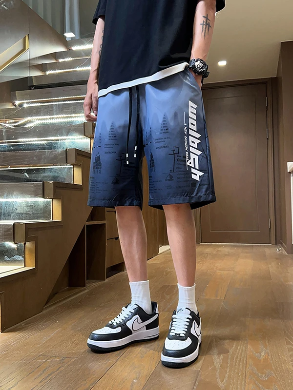 

Мужские свободные брюки из ледяного шелка, прямые, тонкие, длиной до колена, для пляжа, повседневные, летние, спортивные, верхняя одежда