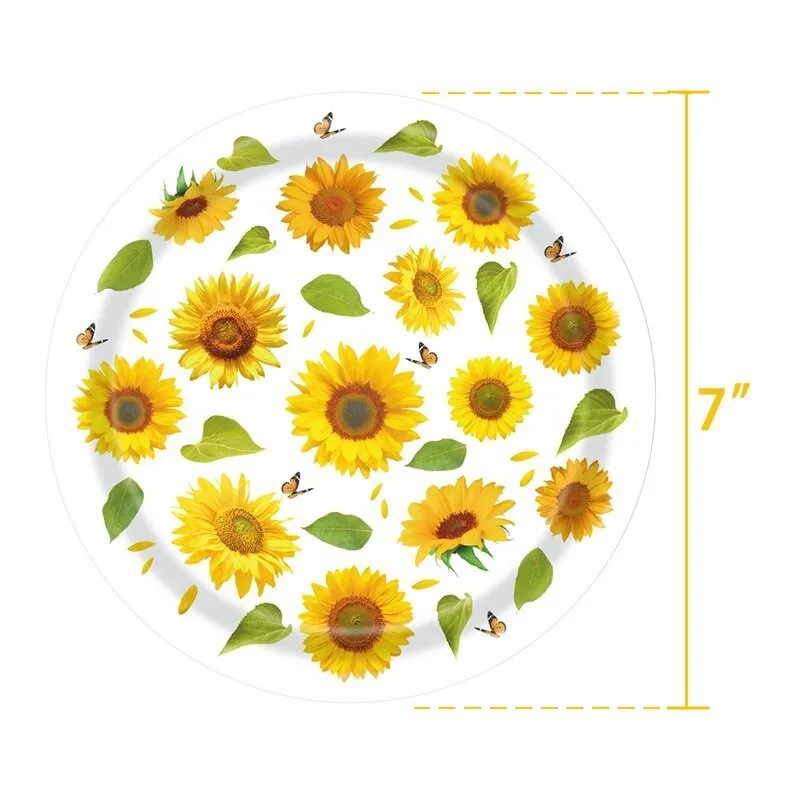 8Guests Sunflower Party Disposable Tableware Turnsole Plate Napkin Tablecover Sunflower Theme Happy Birthday Party Decor