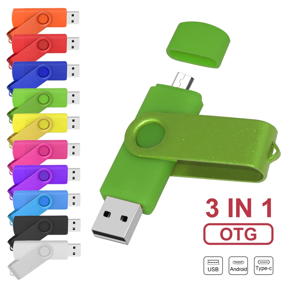 Mini pendrive USB 2,0 de Metal OTG de 64GB, 3 en 1, 32GB, logotipo personalizado rojo, Memory Stick de 16GB, llavero de regalo, de 8GB disco U, 4GB