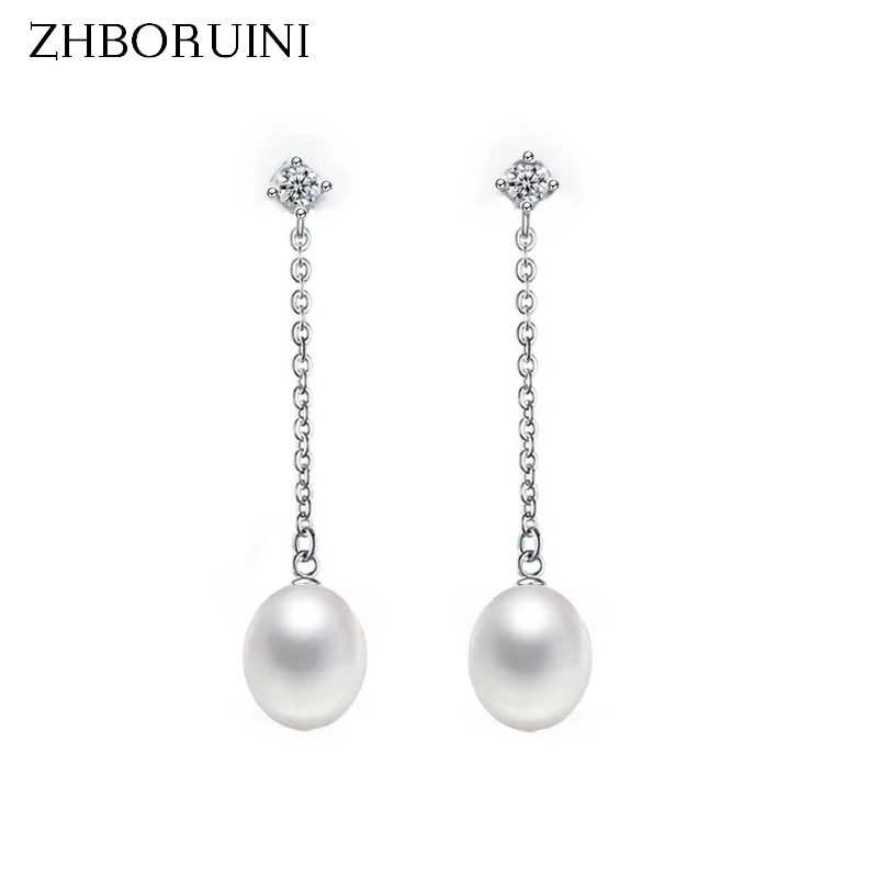 ZHBORUINI 2024 Fashion Pearl Earrings Natural Freshwater Pearl 925 Sterling Silver Jewelry For Woman Pearl Long Earring Gift