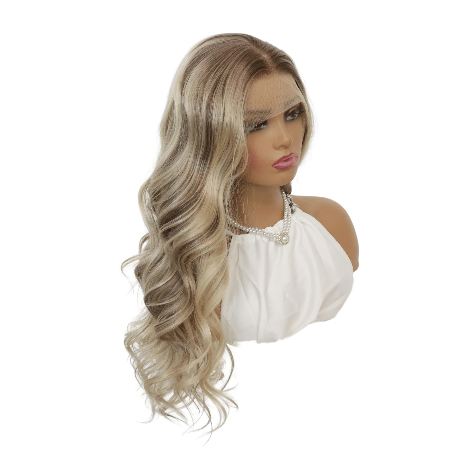 Ombre Highlight Blonde 13x4 Lace Front Wigs Glueless Long Wavy Brown Mixed Honey Blonde Synthetic Lace Front Wig for Women