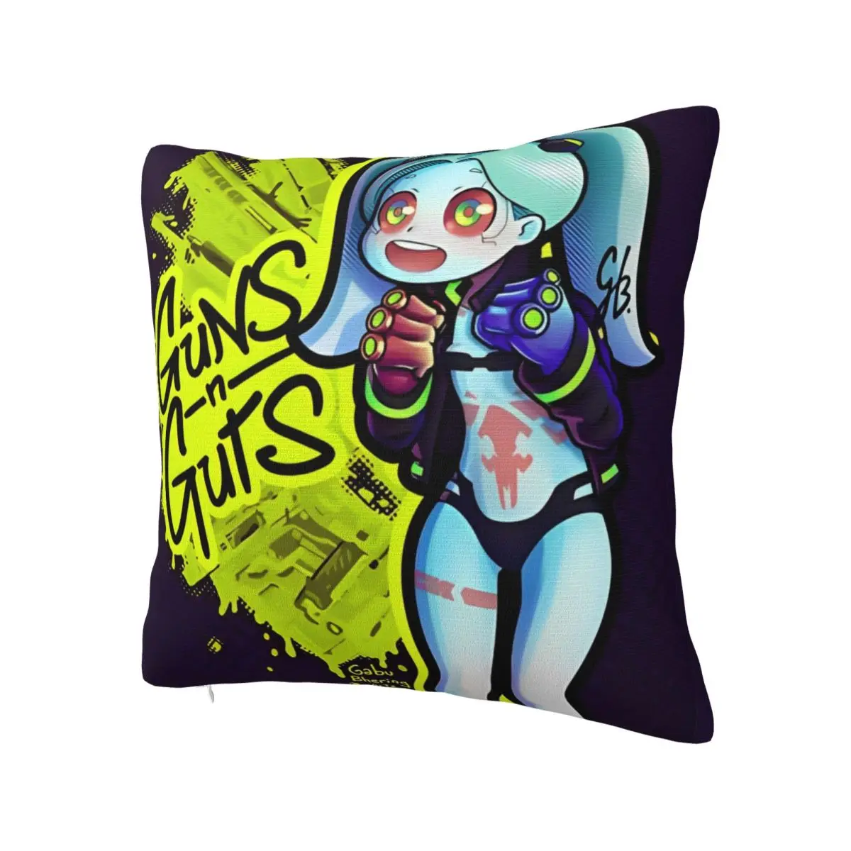 Rebecca From Edgerunners Guns Pillowcase Printing Cushion Cover Decor Cyberpunk Throw Pillow Case Cover Sofa Zipper 45X45cm