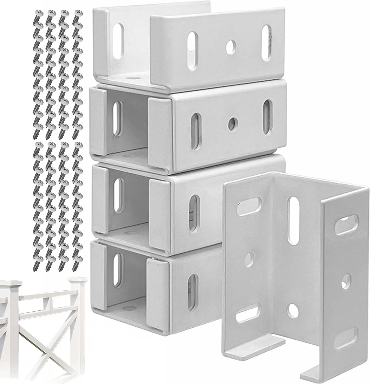 Fence Post Brackets 8 Pieces Deck Hardware Support With 80 Screws Heavy-Duty Railing Brackets For Outdoor Balcony Garden Patio