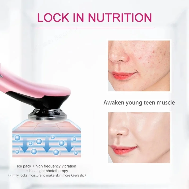 เครื่องนวดหน้ายกกระชับด้วยคลื่นอัลตราโซนิก พร้อมระบบ EMS นวดหน้าร้อนเย็น ค้อนนวดหน้าและตัว สำหรับสปาและความงาม ใช้เทคโนโลยีประจุไฟฟ้า