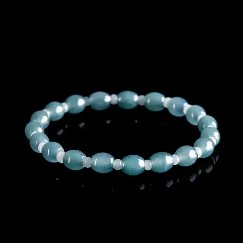 Genuine A-goods Jadeite Blue Water Passepartout Strings Ice Seed Beads Stretch Rope Bracelet Fashion Women's Jewelry Gifts