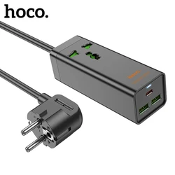 HOCO AC Extension Socket PD30W Outlets Power Strip Type C Port Dual USB A Desktop EU Plug 3A Charger For Home Office Power Strip