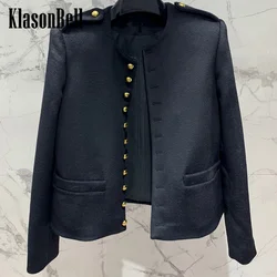 8.4 KlasonBell Women Clothes Vintage Epaulet Wool Jacket Letter Gold Button Single Breasted Design Short Casual Outerwear