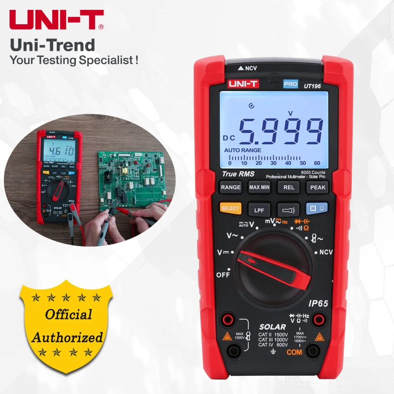 UNI-T UT196 1700 V CC Multimetro professionale a vero RMS/IP65 antipolvere e impermeabile; Filtro passa basso/Manustazioni di picco
