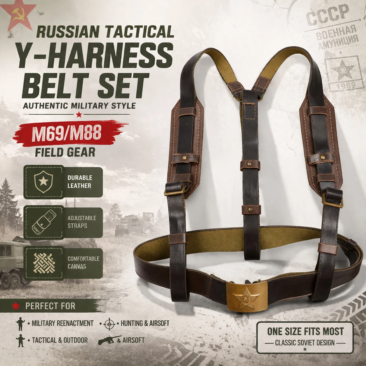 

Russian Military Tactical Belt Harness Set M69 M88 Y Strap Leather Shoulder Strap Combat Gear Outdoor Hunting Airsoft Equipment