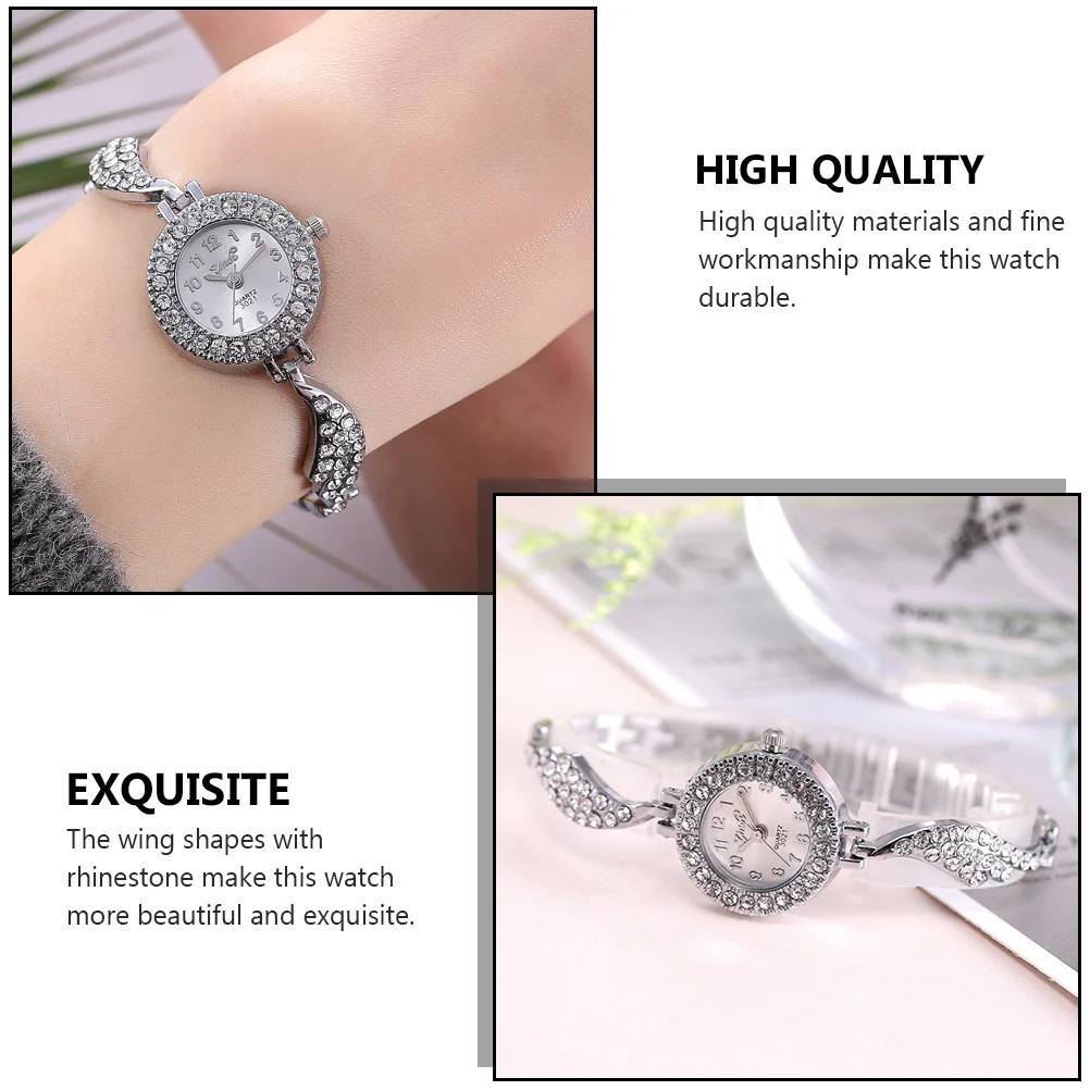 1pc Rhinestone Wing Bangle Watch For Women Silver Quartz Wristwatch Alloy Waterproof Fashion Jewelry Gift Daily Wear Party