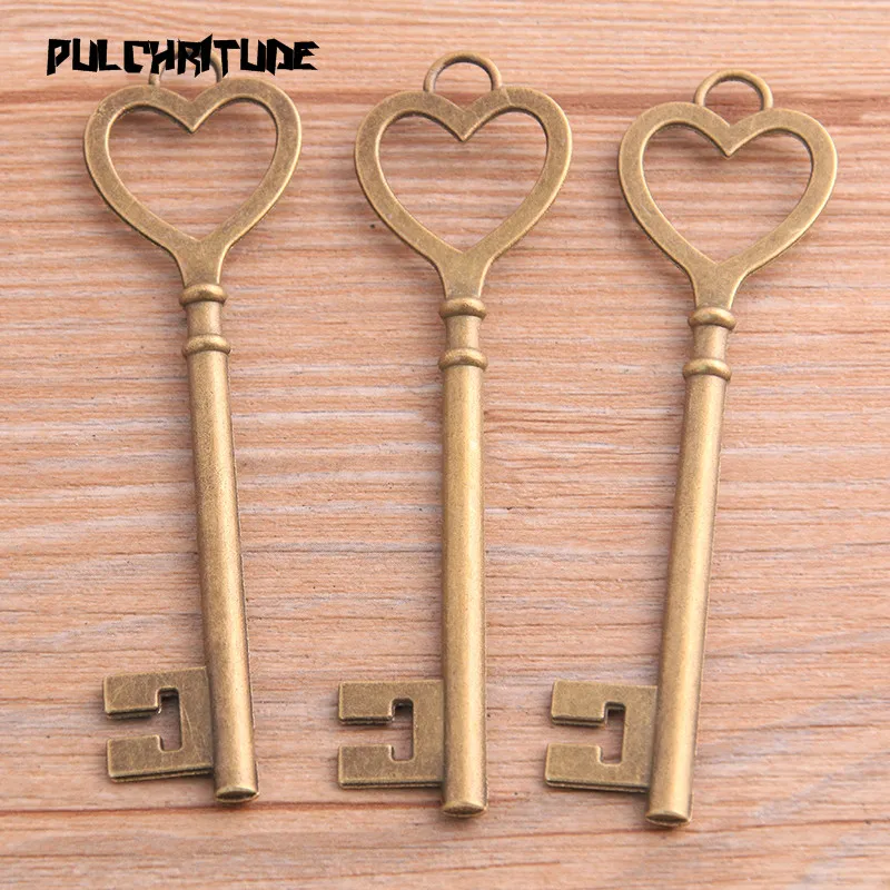 4pcs 31*71mm Two Color Big Heart Key Charms Pendants Handmade Decoration Vintage For DIY Jewelry Making Findings