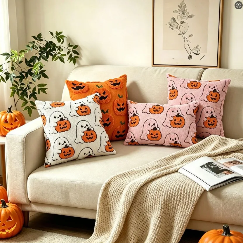 Halloween Pumpkin Pillow Cover Two-color Quilted Sofa Cushion Cross-border Recommendation Home Textile Holiday Party Decoration