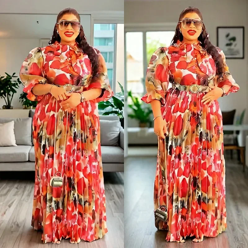 Plus Size African Print Dresses Autumn Elegant African 3/4 Sleeve Party Evening Long Maxi Dress Gowns Dashiki African Clothes