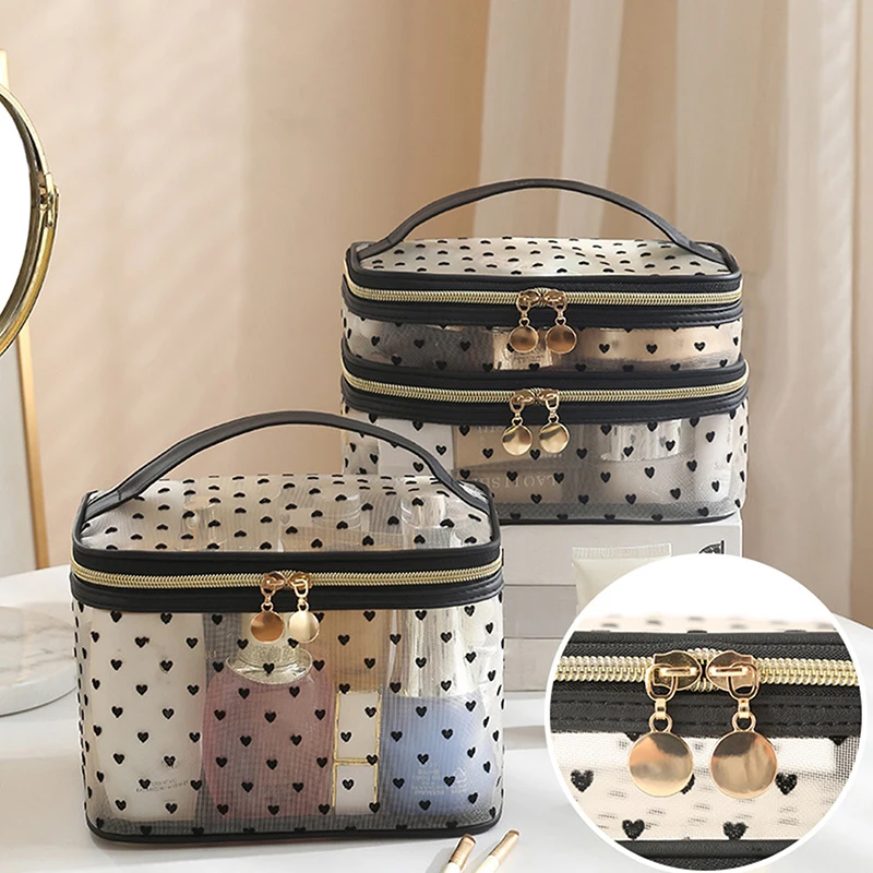 

Черная многослойная сетчатая косметичка, женский портативный чехол для макияжа, большой вместительный дорожный органайзер на молнии для макияжа, ящик для хранения туалетных принадлежностей