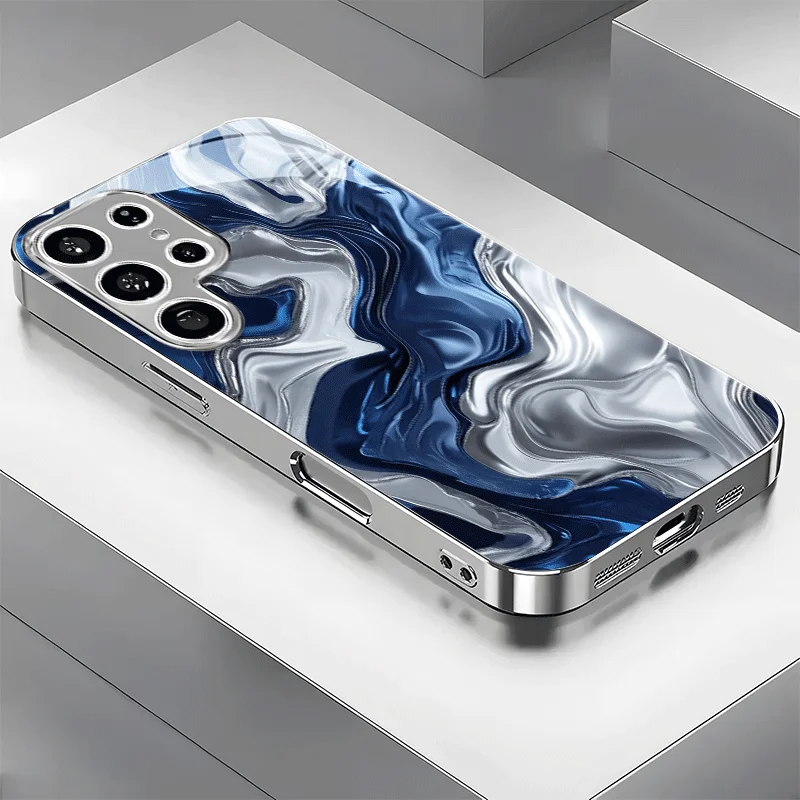 

Blue river pattern electroplated glass phone case, suitable for Samsung S26/S25, S24/S23/S22/S21/S20, etc. models