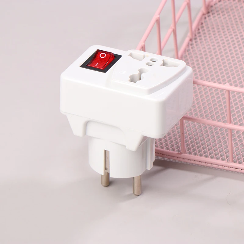 ~EU 250V 10A Universal Adaptor Socket Portable White Extension Outlet Extend Converter Plug Socket With On Off Red Light Switch