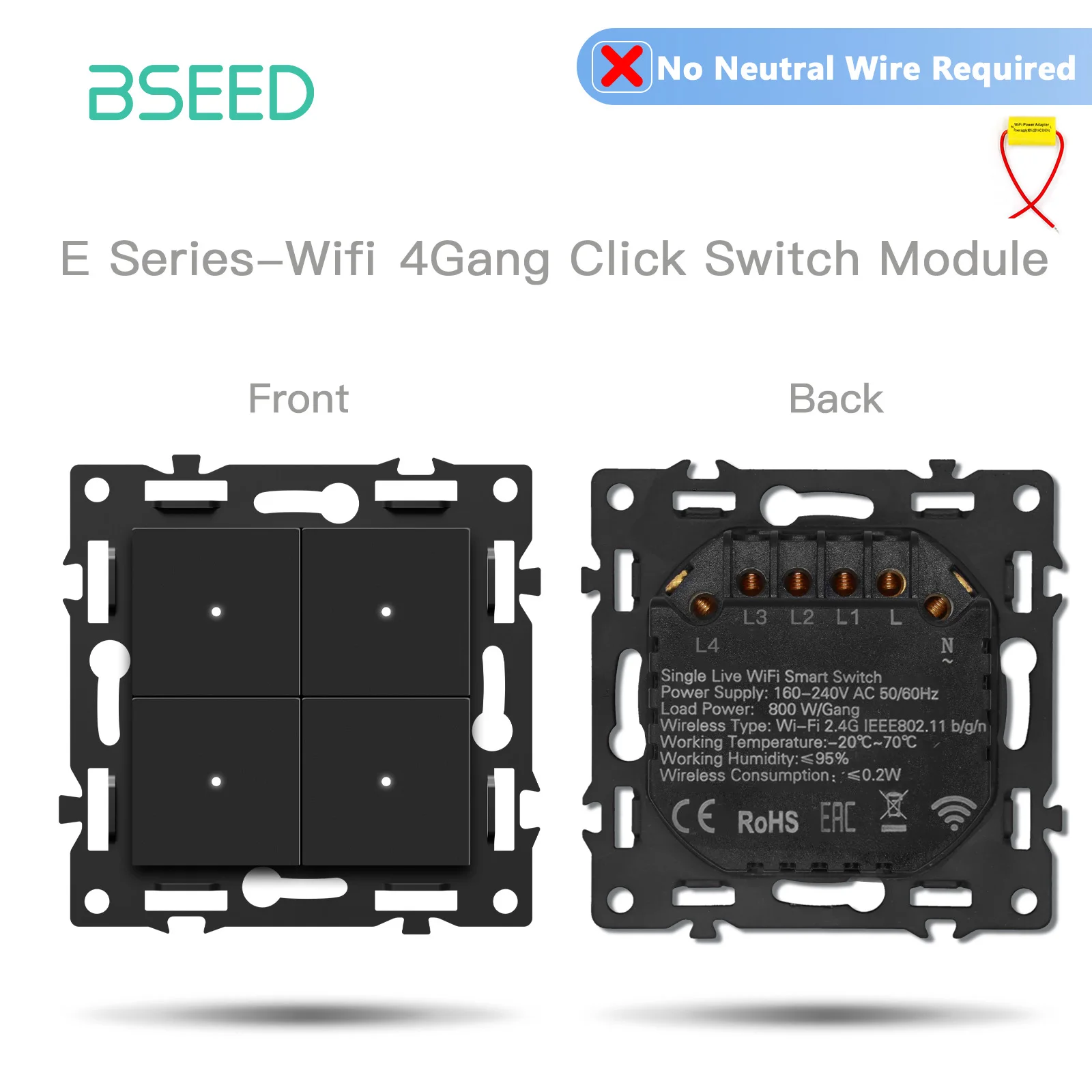 BSEED E-serie Enkelvoudige WIFI Klikschakelaar Functieonderdeel Slimme Lichtschakelaar DIY-onderdeel Vrije Combinatie Geen Nulleider