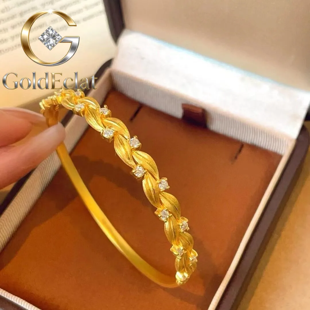 

GoldEclat Luxury 24K 9999 Pure Gold real gold Women's Eros Wreath Bracelet Vine-wrapped Brushed Wheat Bracelet