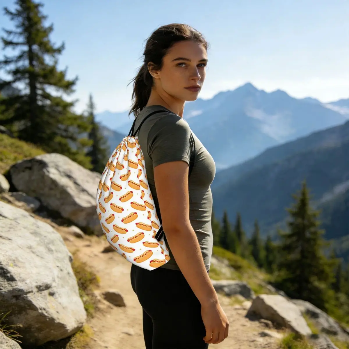 Hot Dog Food Delicious Pattern Backpacks Portable Drawstring Bags Sports Bag Book Bags for Man Woman School