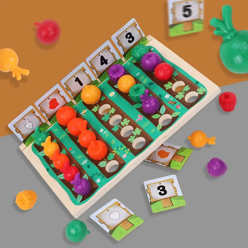 Bambini Raccolta di carote Giocattoli di legno Crescono frutta Verdura Ordinamento Matematica Conteggio Giochi Educativi per i più piccoli