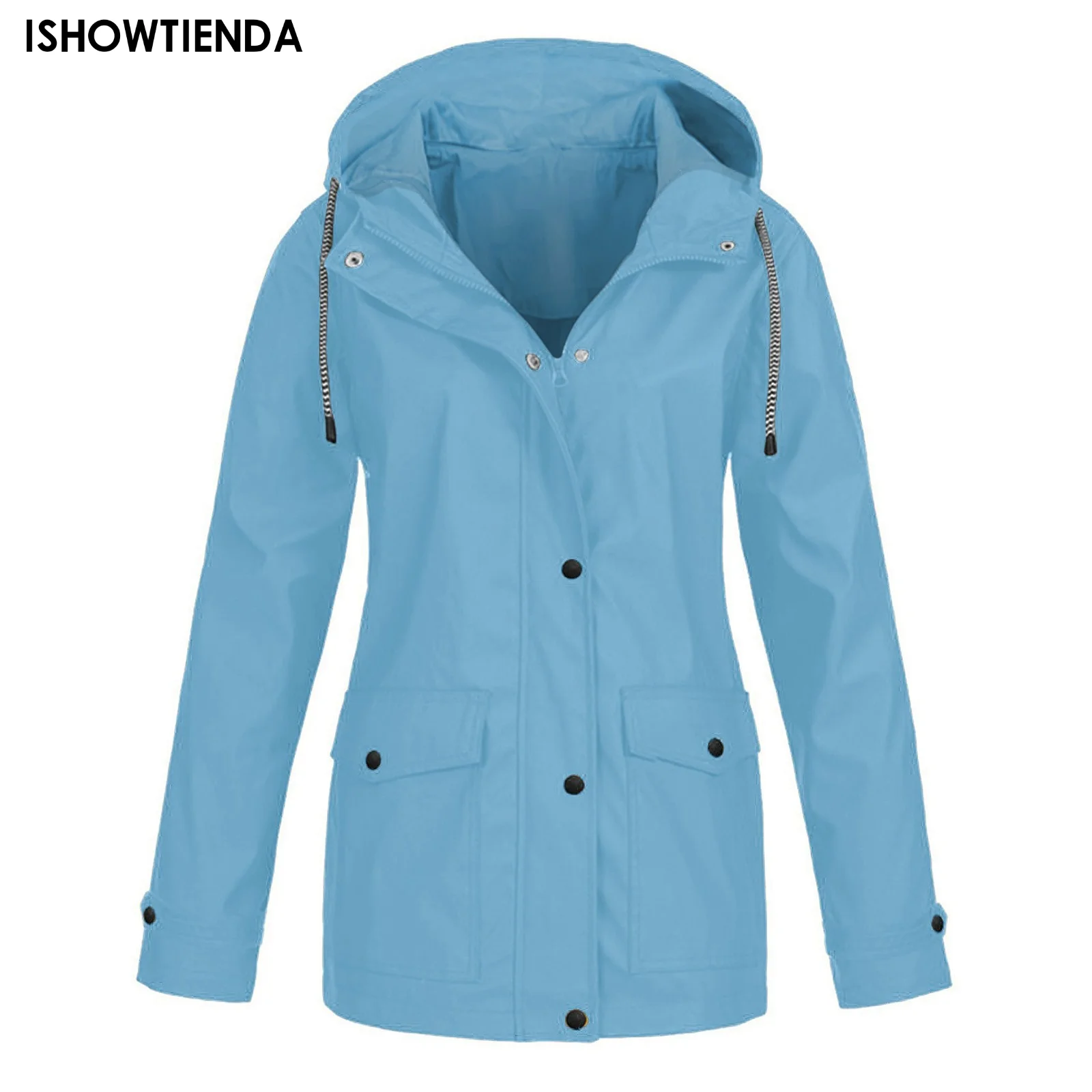 Women Solid Rain Jacket Outdoor Plus Size Waterproof Hooded Raincoat Windproof New Warm Jacket Windproof Outdoor Chaqueta