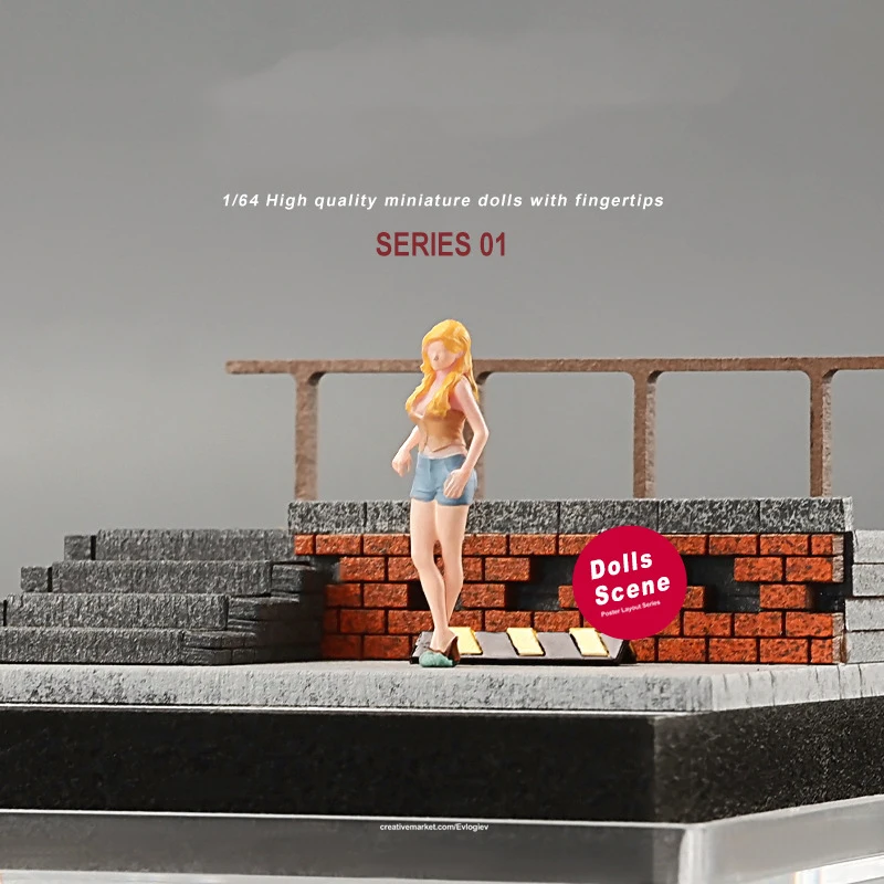 

Diorama 1/64 Miniature FigureBlonde Beauty in Shorts Model Resin Minifigure Garage Scene Collection Hobby Macro photography