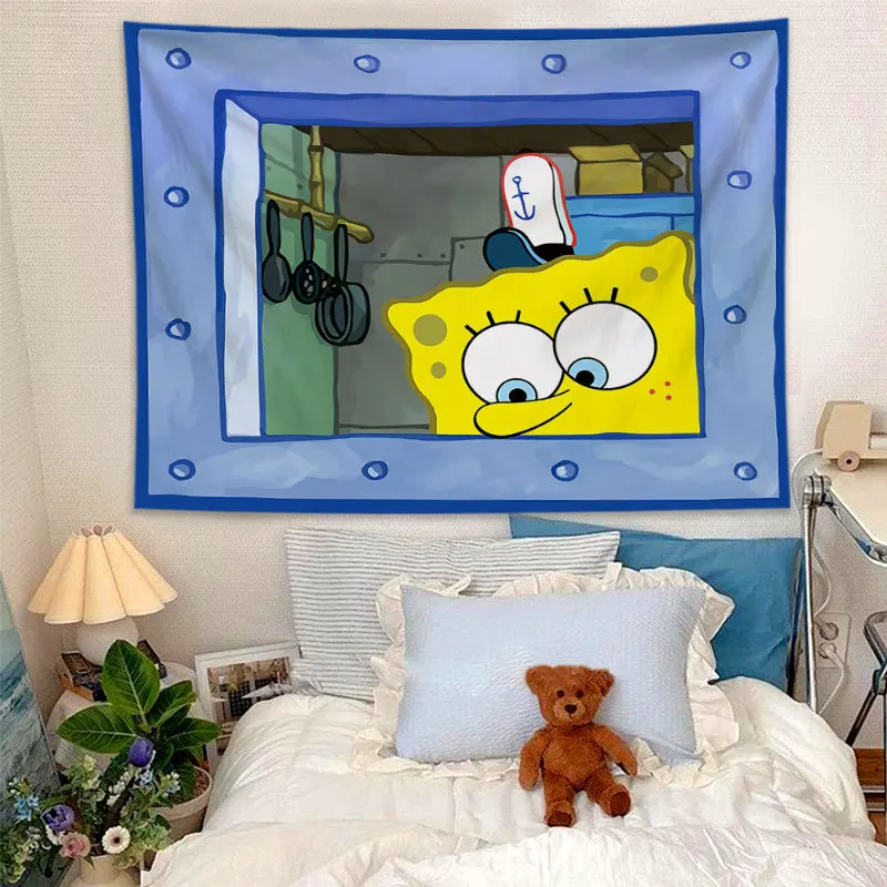 SpongeBob Patrick Star Tapestry Wall Hanging Cartoon Anime Bedroom Decor Background Cloth Creative Home Decoration Blanket Gift